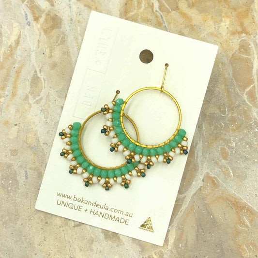 Festival bead earring hoop small - Minty Aqua/White/Gold/Teal