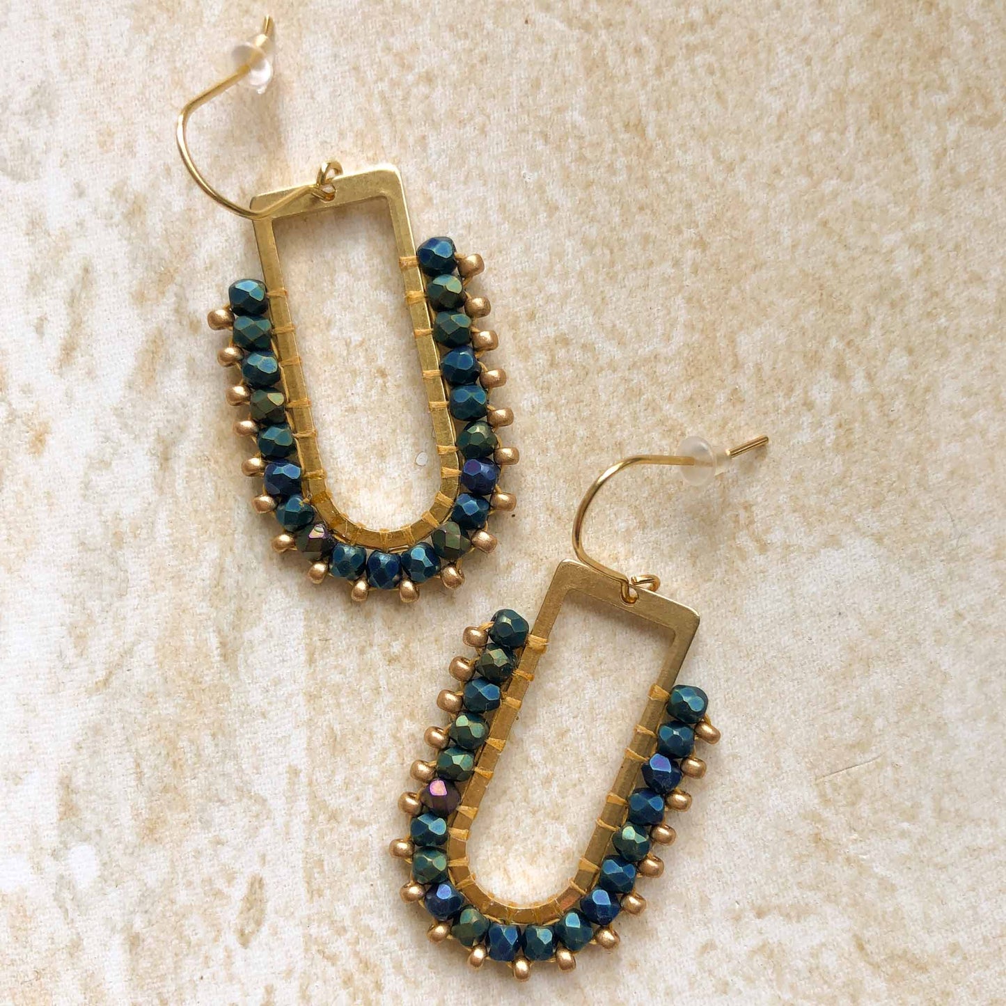 D Ring Arch Fire Polish Glass beads - Midnight Blues/Pale Gold