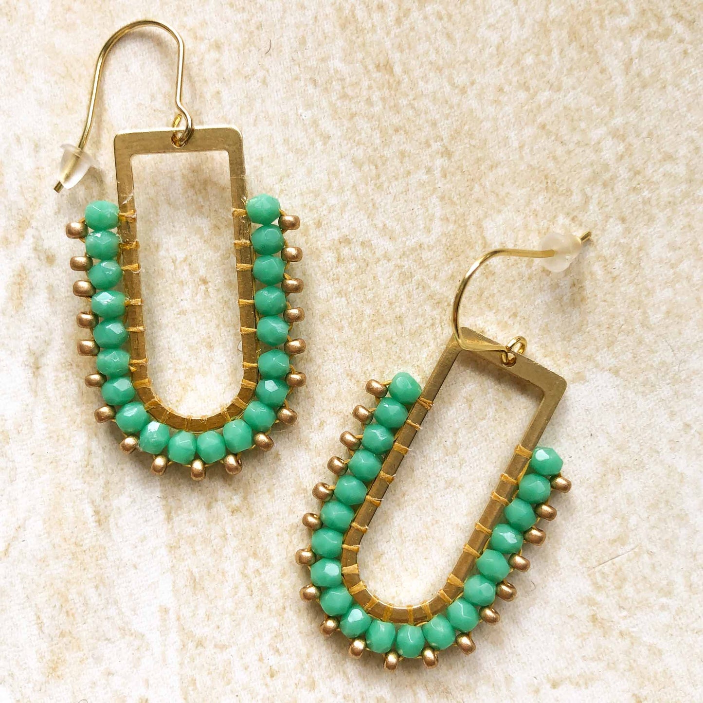 D Ring Arch Fire Polish Glass beads - Aqua/Pale Gold