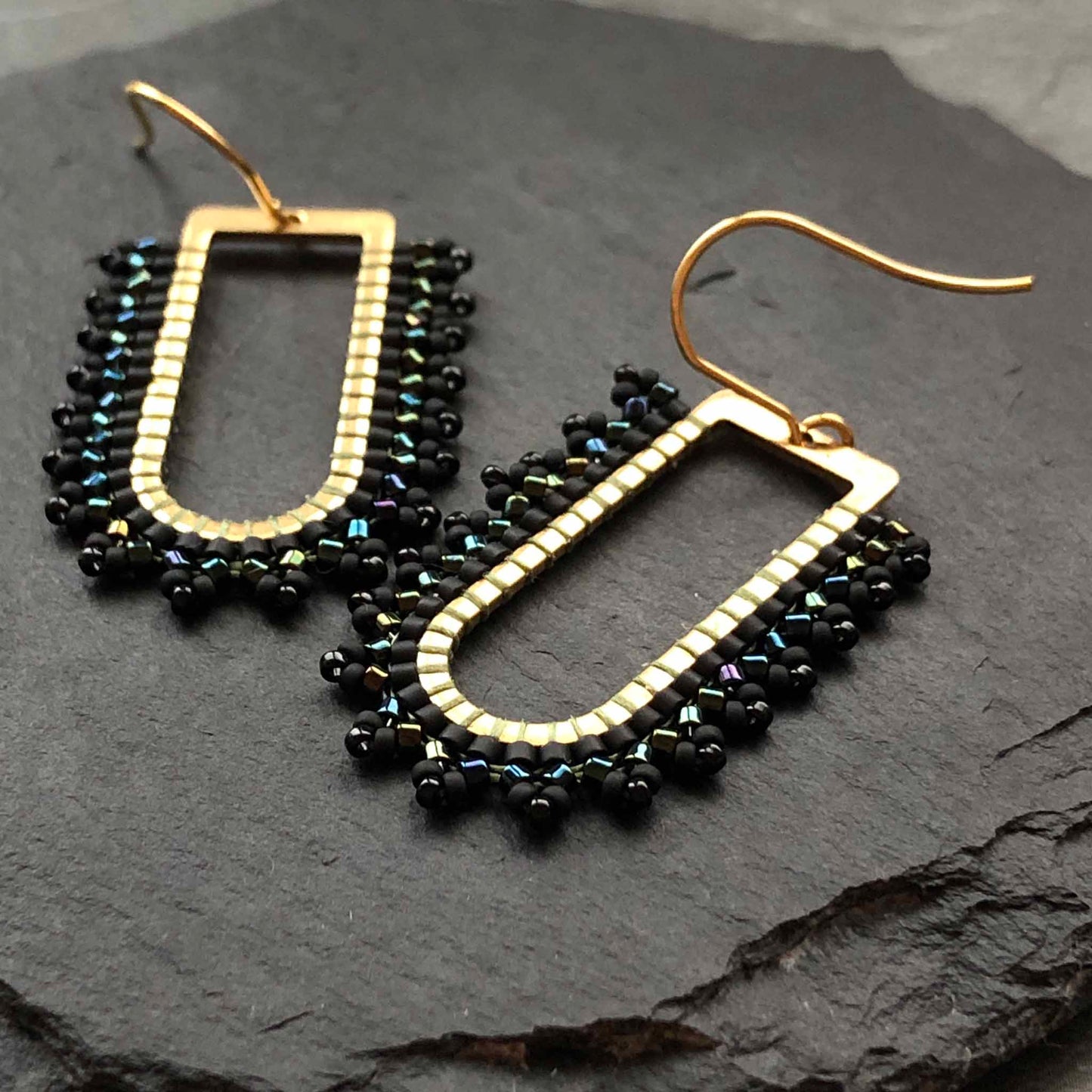 D Ring Arch Delica Glass Bead Earrings