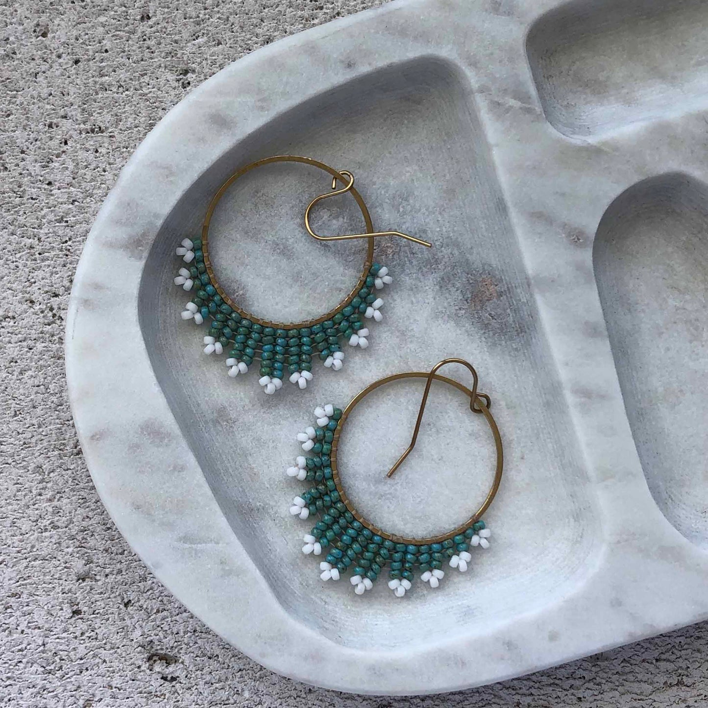 Medium Delica Herringbone Hoop Bead Earrings - Seafoam Green