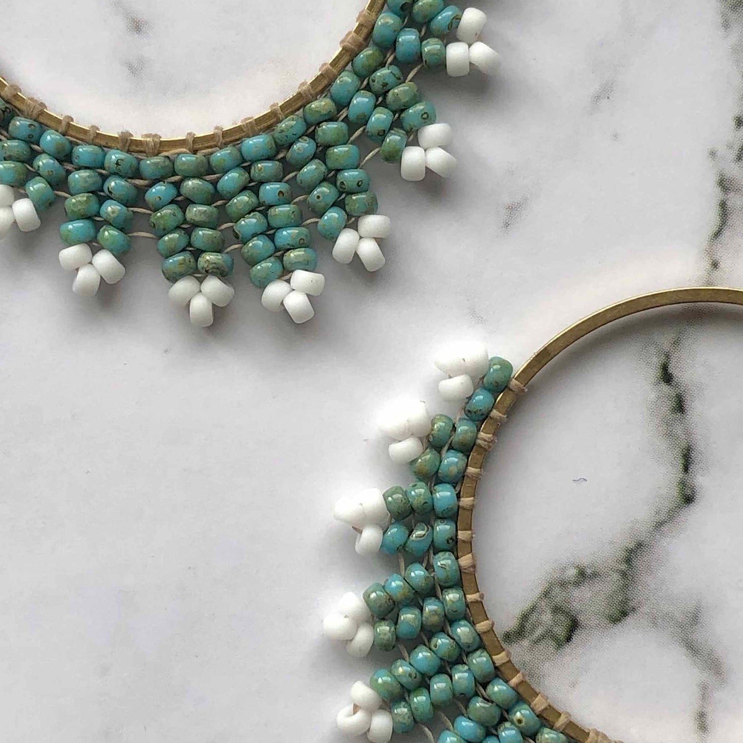 Medium Delica Herringbone Hoop Bead Earrings - Seafoam Green