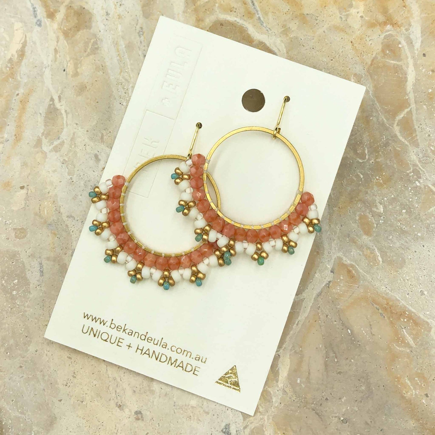 Festival bead earring hoop small - Dusty pink/Gold/White/Turquoise