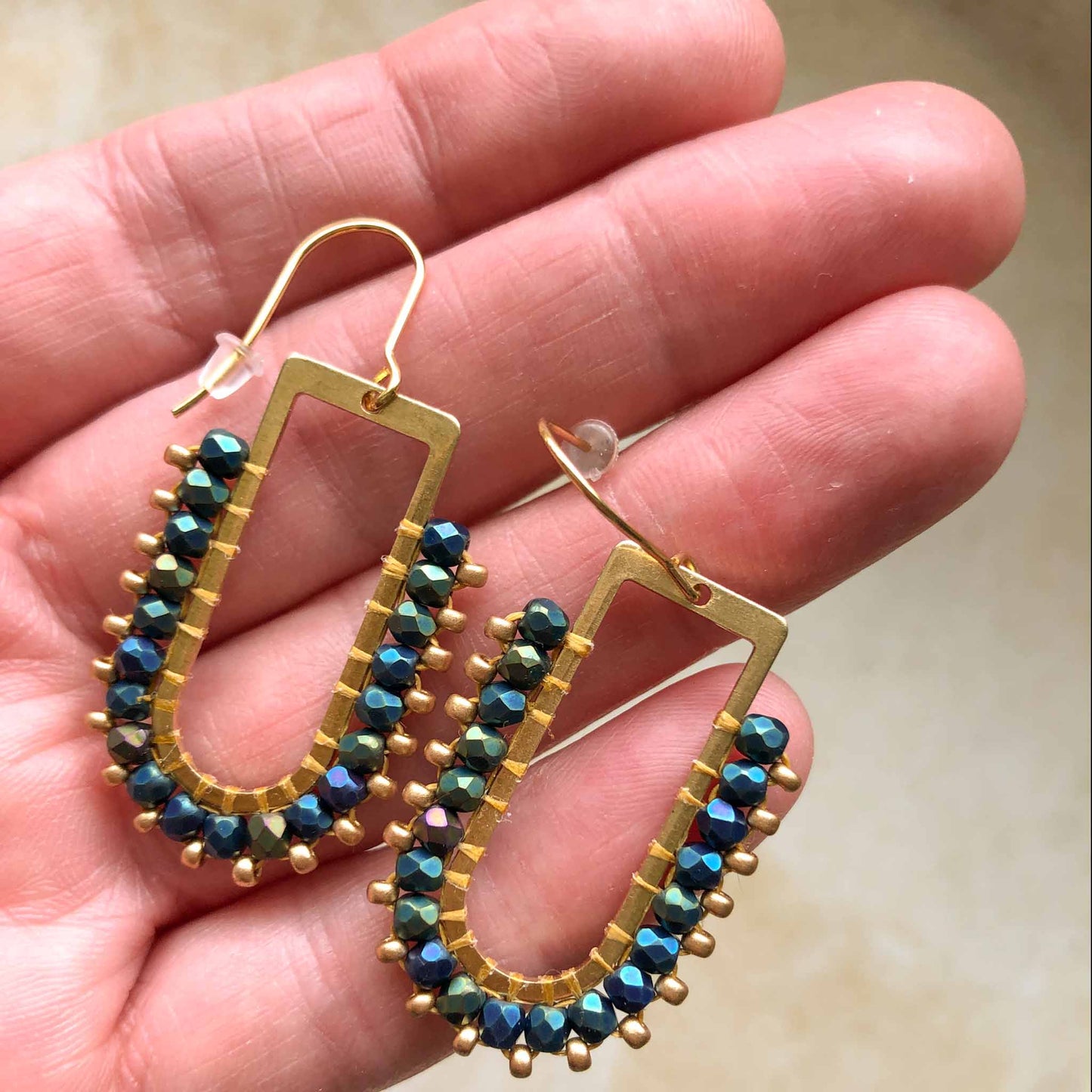 D Ring Arch Fire Polish Glass beads - Midnight Blues/Pale Gold