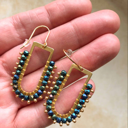 D Ring Arch Fire Polish Glass beads - Midnight Blues/Pale Gold