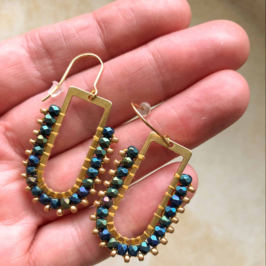 D Ring Arch Fire Polish Glass beads - Midnight Blues/Pale Gold