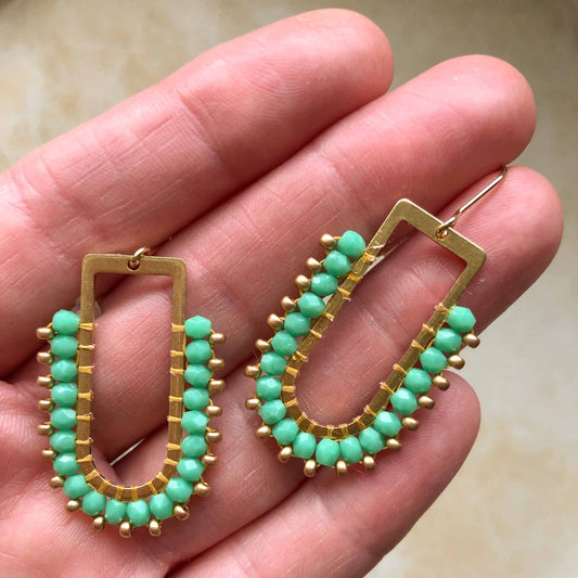 D Ring Arch Fire Polish Glass beads - Aqua/Pale Gold