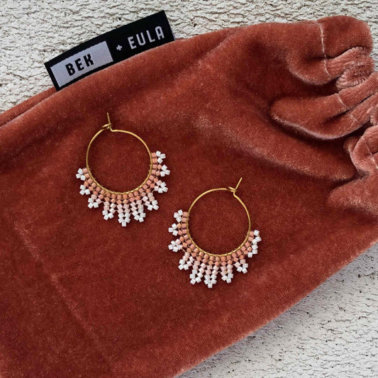 Small Delica Herringbone Hoop Bead Earrings - Peaches and Cream