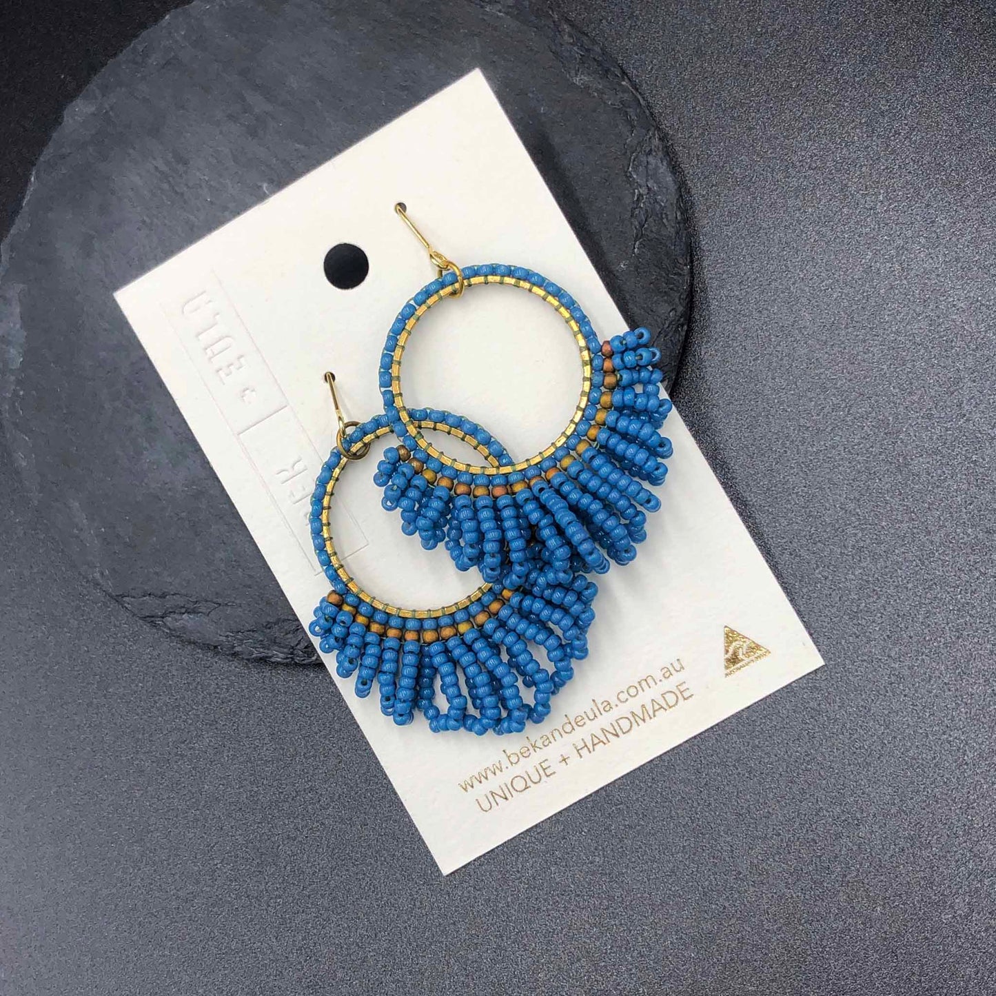Medium Looped Hoop Statement Bead Earrings - Soft Cornflower Blue