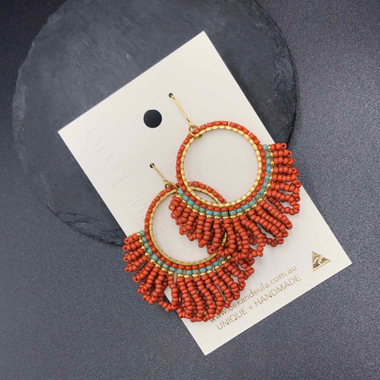 Medium Looped Hoop Statement Bead Earrings - Terracotta/coral
