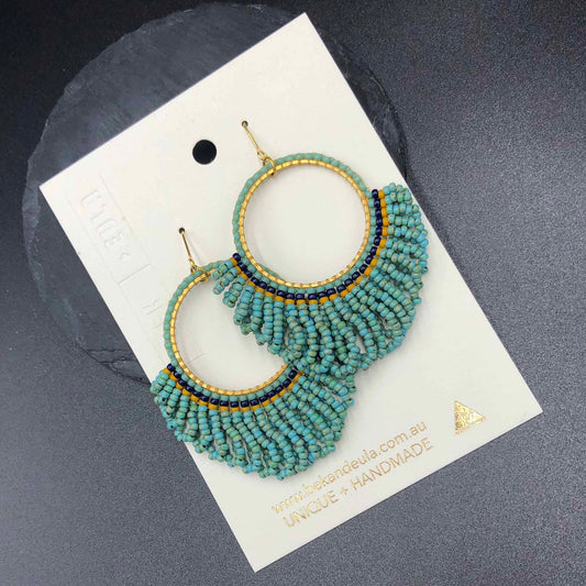 Large Looped Hoop Statement Bead Earrings - Turquoise