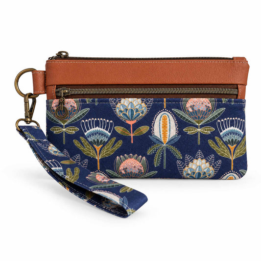Two-Tone Wristlet Pouch – Aussie Floral Gems | Cobalt