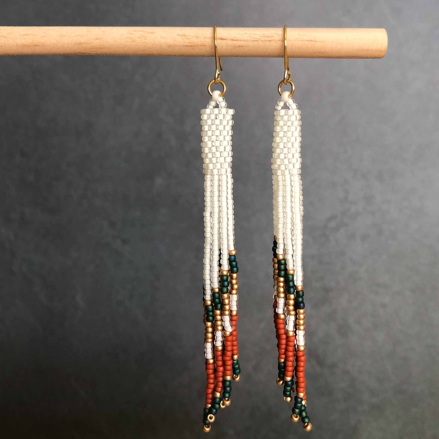 Long Boho Fringe Bead Earrings - Crystal White/Gold/Teal/Terracotta