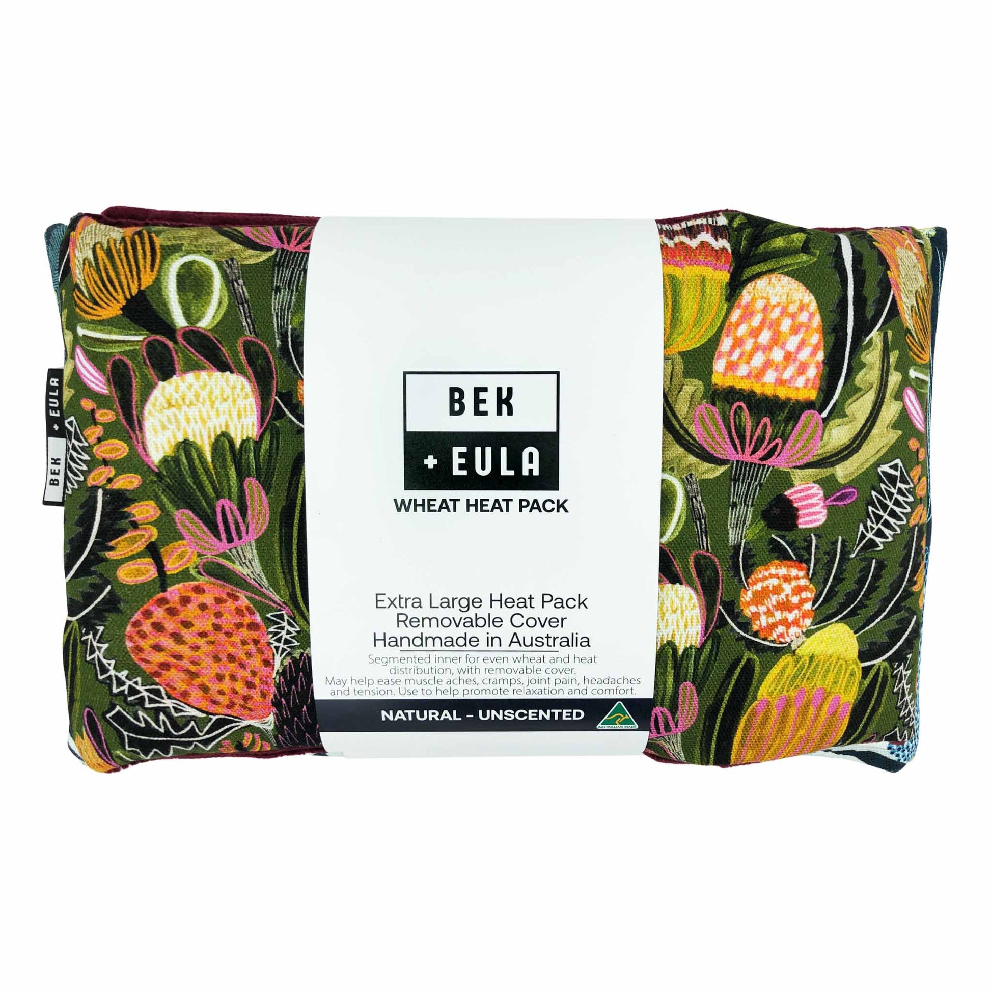 Banksia Bush Extra Large wheat heat pack Australia, cotton microwave heat pack for back pain relief.
