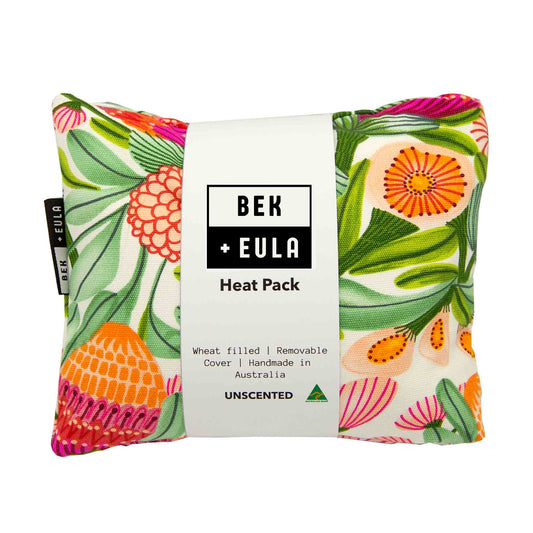 Wheat heat pack - gum blossoms print, removable cover