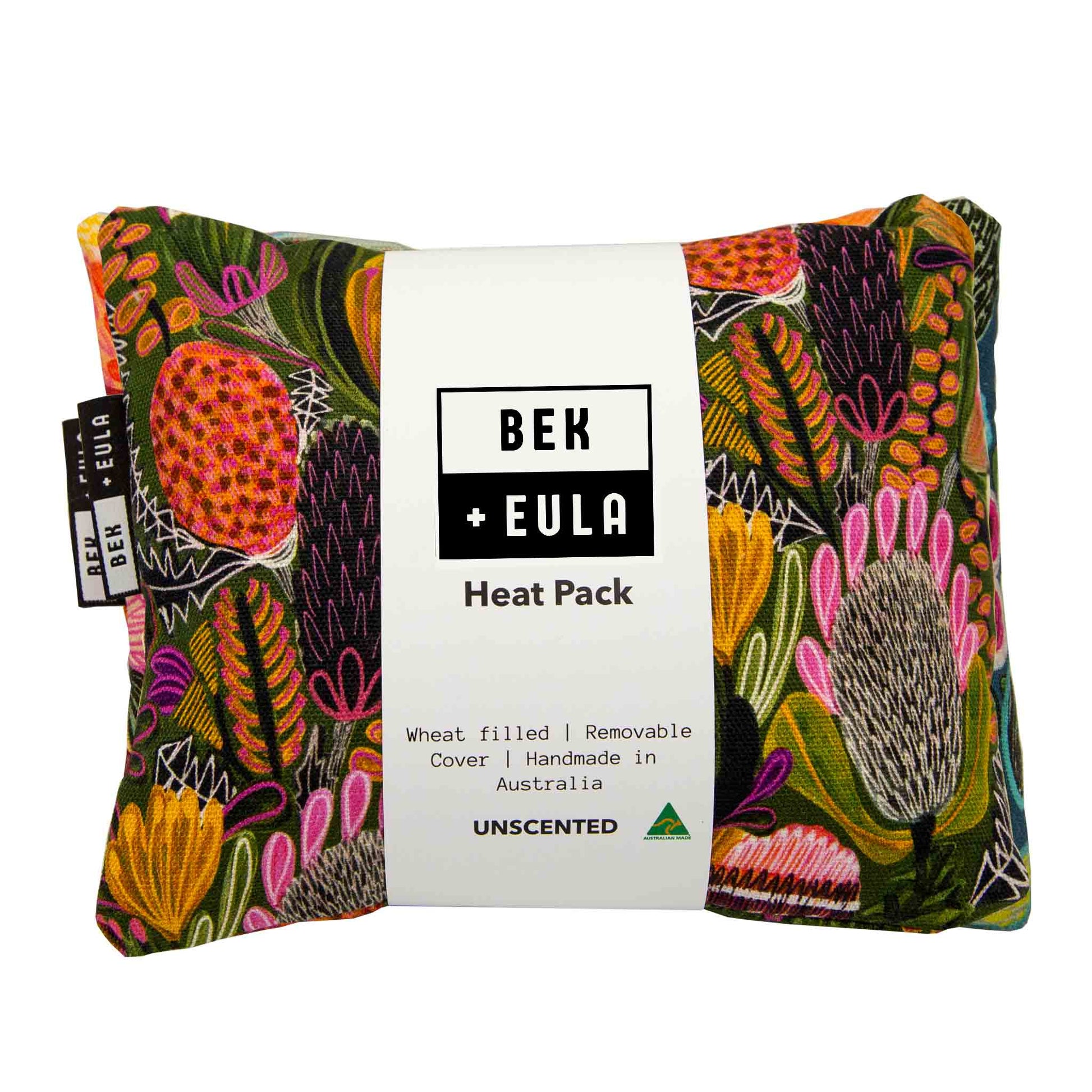 Wheat heat pack - bush banksia print, removable cover