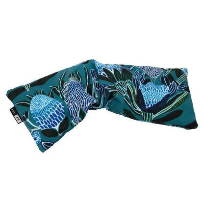 Wheat heat pack - blue banksia print with removable cover