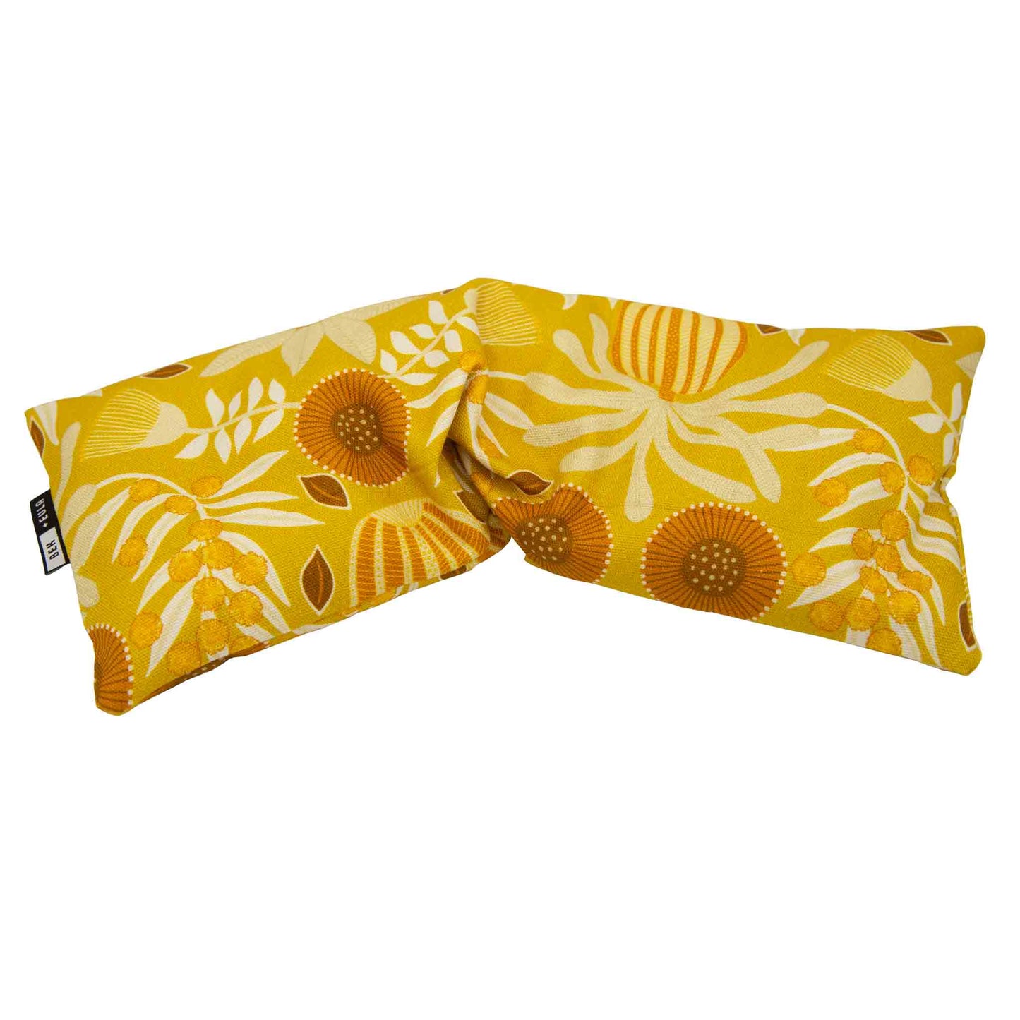 Wheat heat pack - mustard wattle print,  removable cover