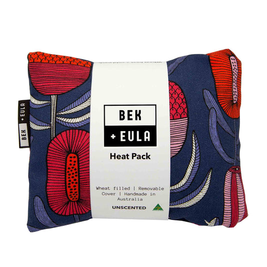 Wheat heat pack - modern banksia print,  removable cover